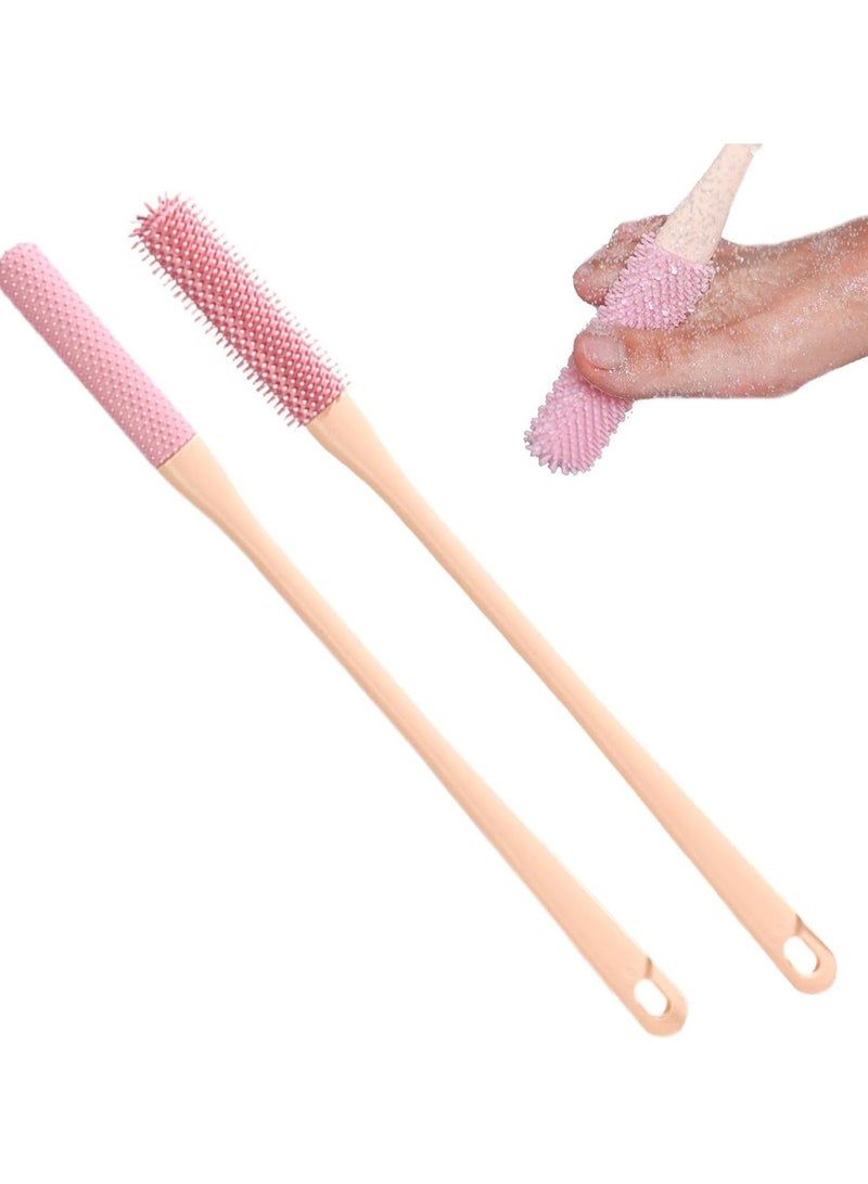2 Pack Toe Cleaning Brush, Silicone Shower Foot Brush, Long Handle Soft Rubber Toe Cleaner, Shower Foot Brush, Anti-Itch Exfoliating Brush (Pink) - Image 2